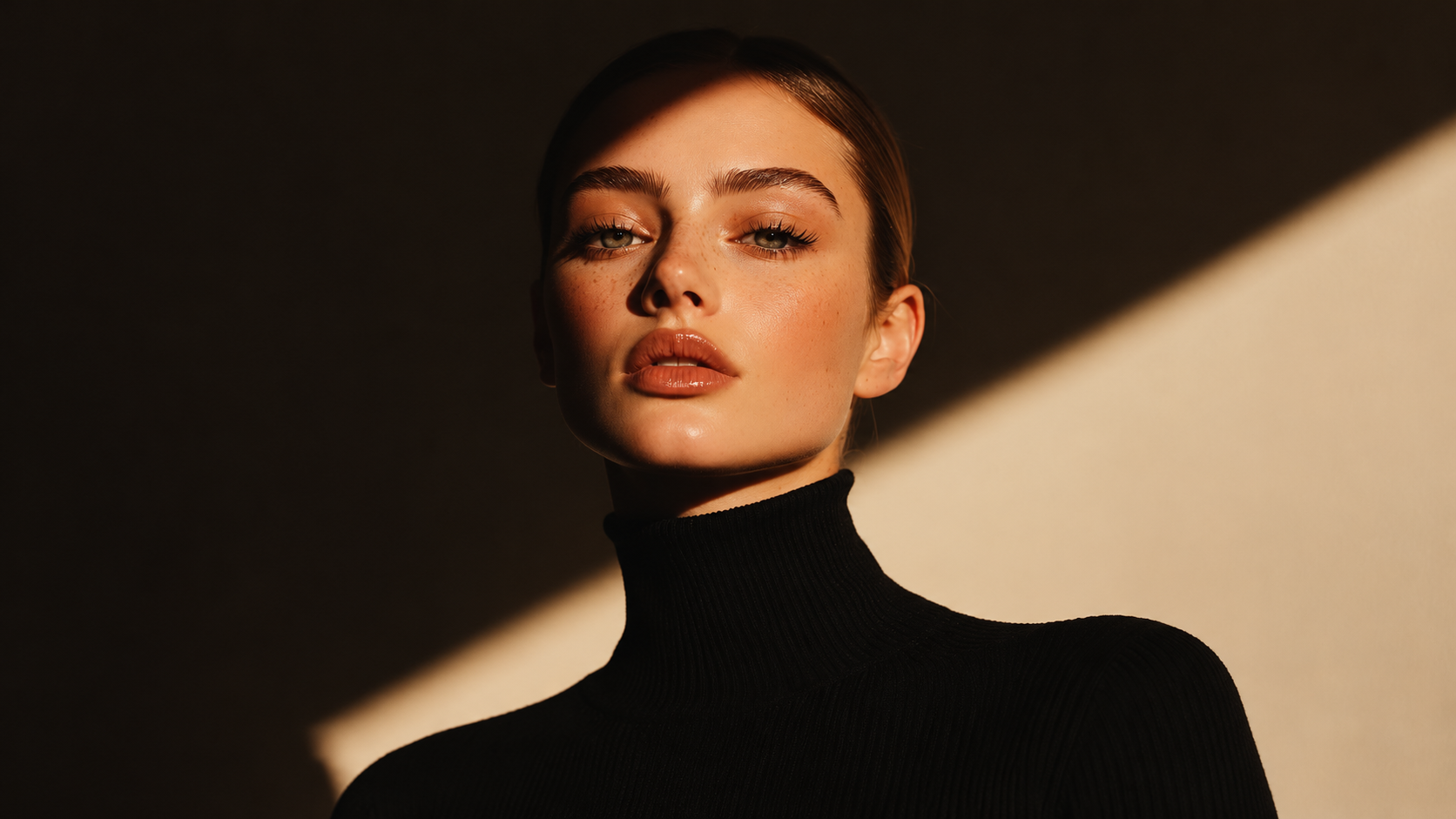 Retrato editorial em luz dourada